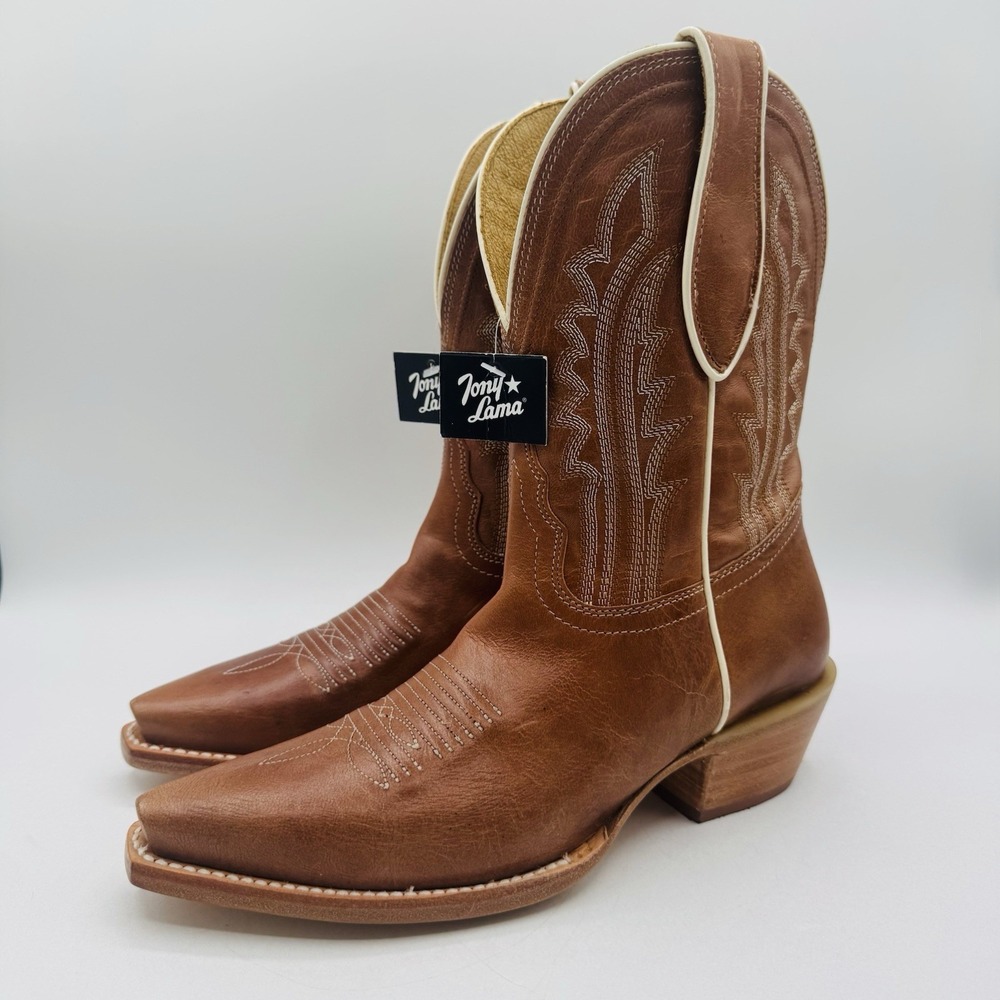 Tony Lama Areli Boots Women's Size 6 B Brown  Leather White Snip Toe